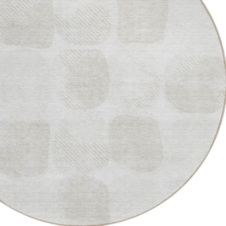 8' Ivory And Beige Round Abstract Washable Indoor Outdoor Area Rug