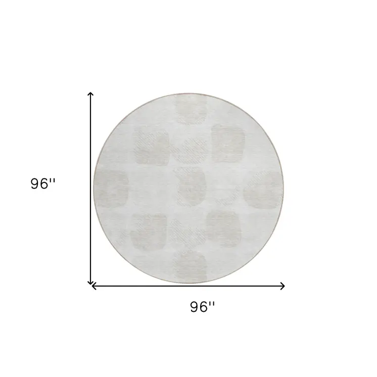 8' Ivory And Beige Round Abstract Washable Indoor Outdoor Area Rug