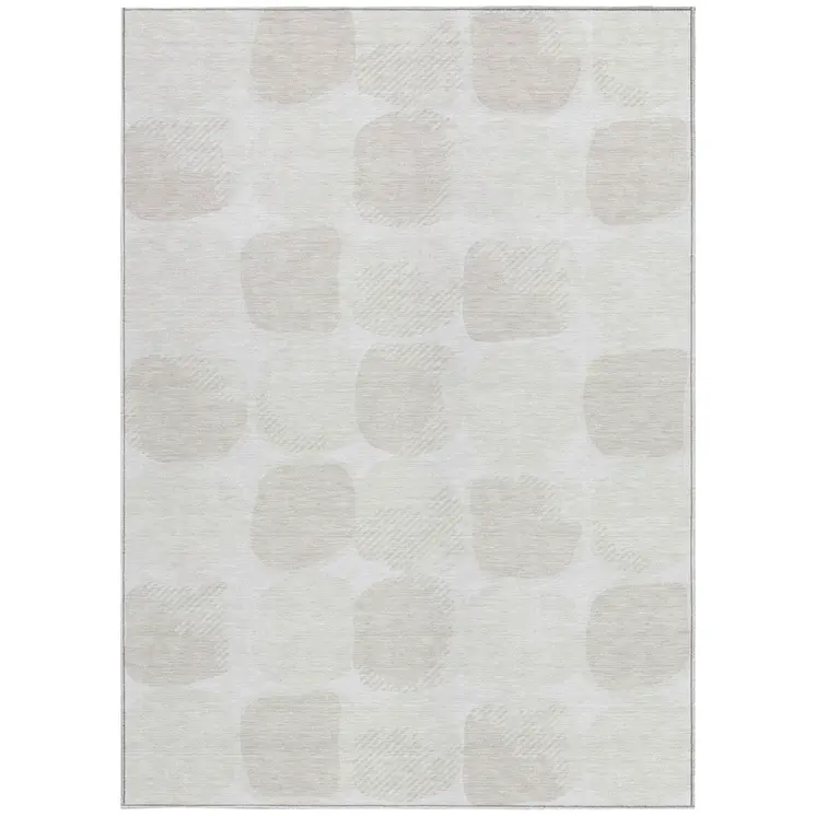 8' X 10' Ivory And Beige Abstract Washable Indoor Outdoor Area Rug