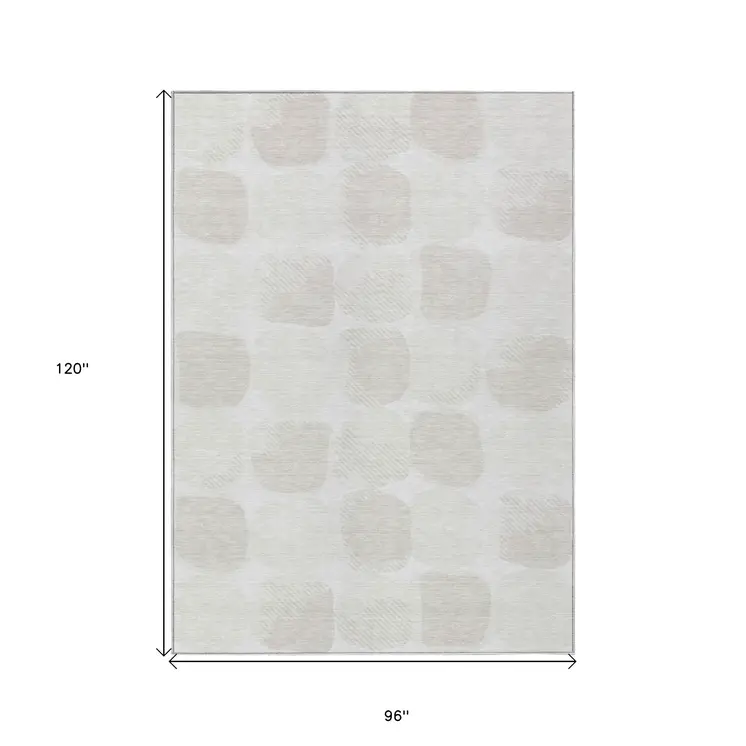 8' X 10' Ivory And Beige Abstract Washable Indoor Outdoor Area Rug