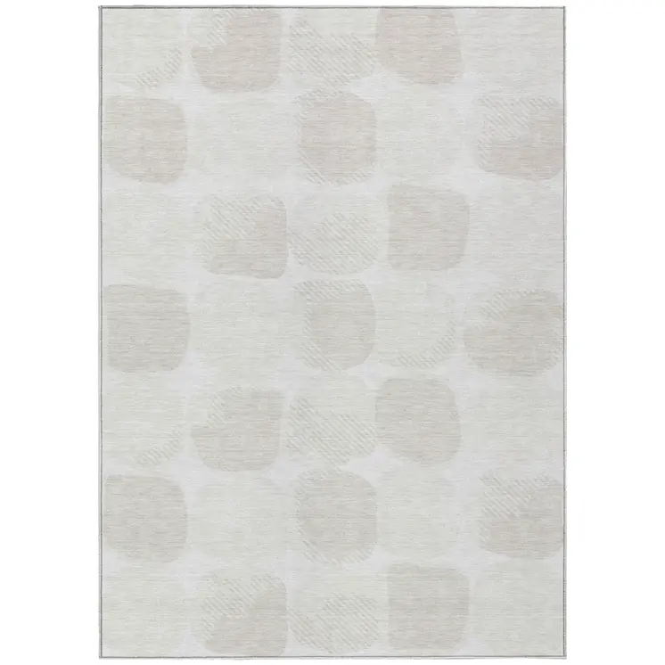8' X 10' Ivory And Beige Abstract Washable Indoor Outdoor Area Rug