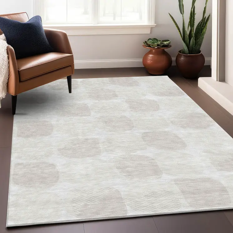 8' X 10' Ivory And Beige Abstract Washable Indoor Outdoor Area Rug