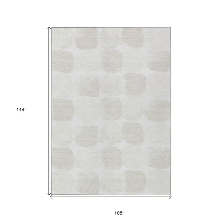 9' X 12' Ivory And Beige Abstract Washable Indoor Outdoor Area Rug
