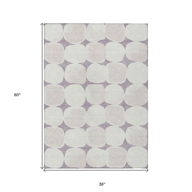 3' X 5' Lavender Beige And Ivory Abstract Washable Indoor Outdoor Area Rug