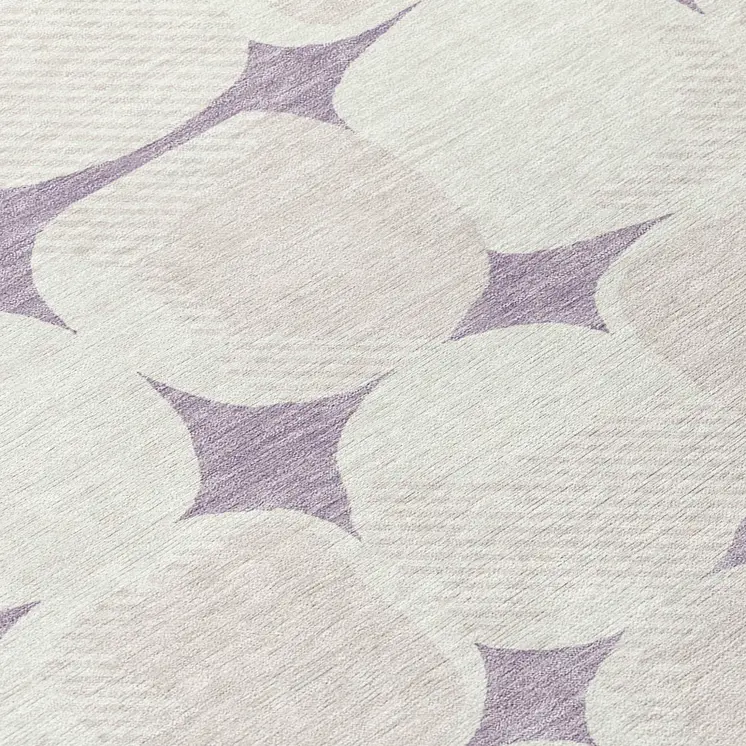 8' Lavender Beige And Ivory Round Abstract Washable Indoor Outdoor Area Rug