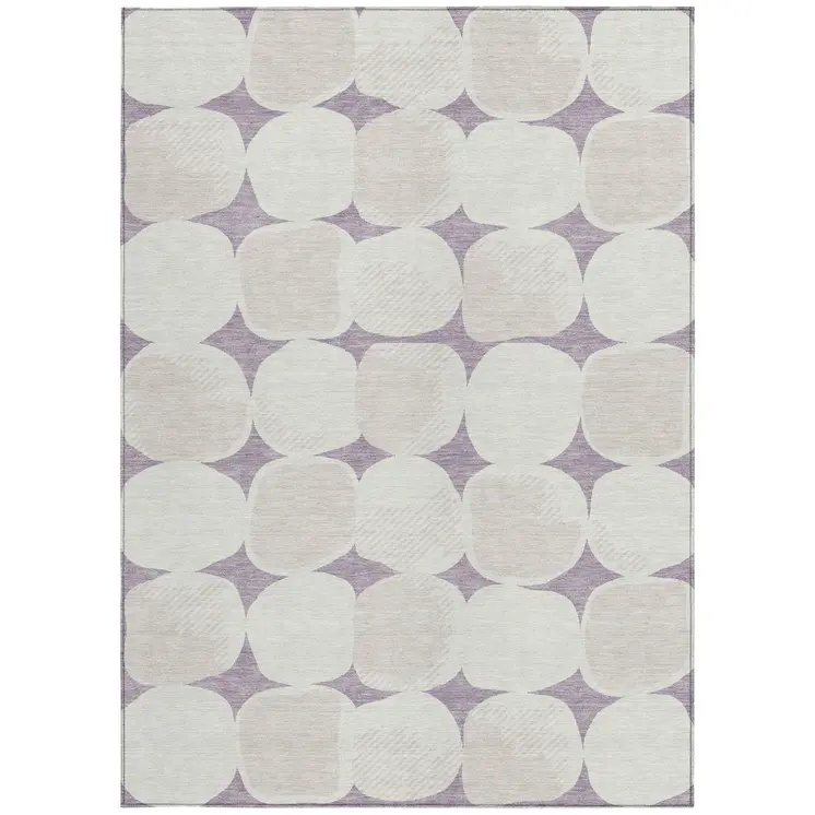 8' X 10' Lavender Beige And Ivory Abstract Washable Indoor Outdoor Area Rug