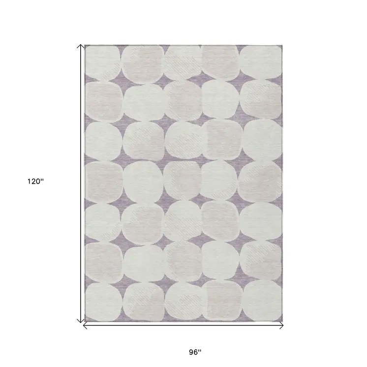 8' X 10' Lavender Beige And Ivory Abstract Washable Indoor Outdoor Area Rug