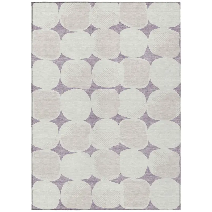 8' X 10' Lavender Beige And Ivory Abstract Washable Indoor Outdoor Area Rug
