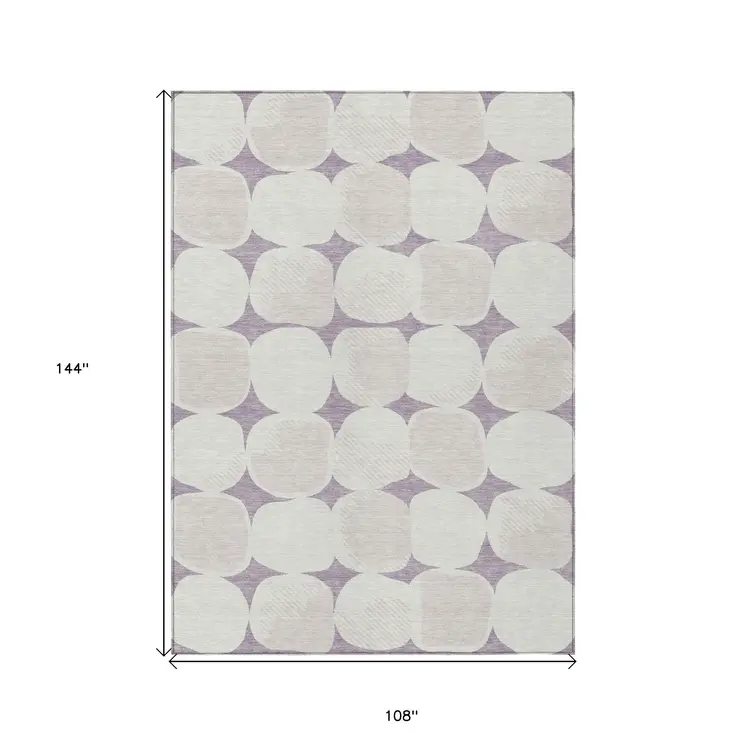 9' X 12' Lavender Beige And Ivory Abstract Washable Indoor Outdoor Area Rug