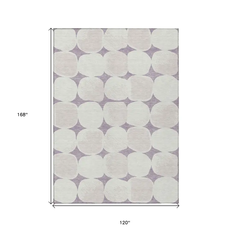 10' X 14' Lavender Beige And Ivory Abstract Washable Indoor Outdoor Area Rug