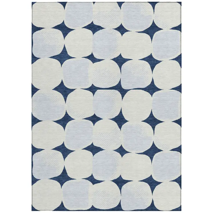 3' X 5' Navy Blue Gray And Ivory Abstract Washable Indoor Outdoor Area Rug