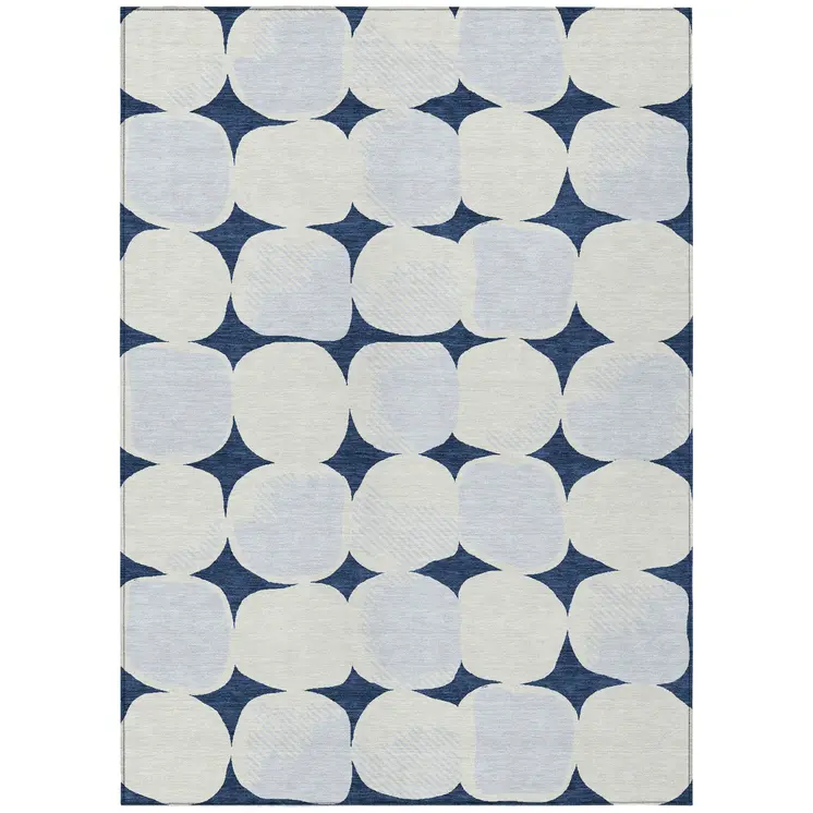 3' X 5' Navy Blue Gray And Ivory Abstract Washable Indoor Outdoor Area Rug
