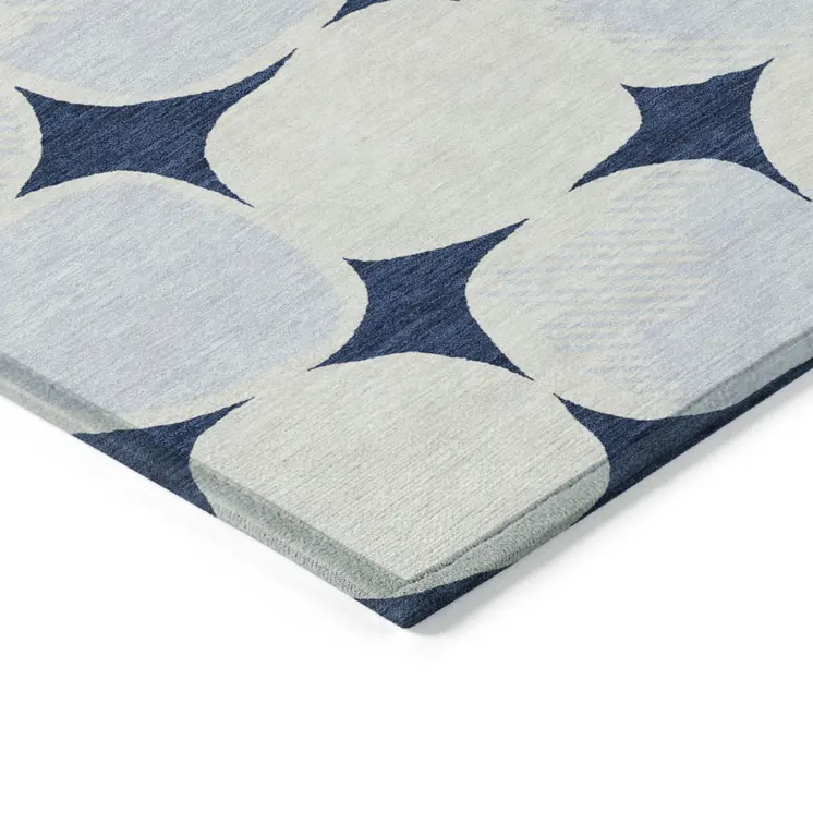 3' X 5' Navy Blue Gray And Ivory Abstract Washable Indoor Outdoor Area Rug