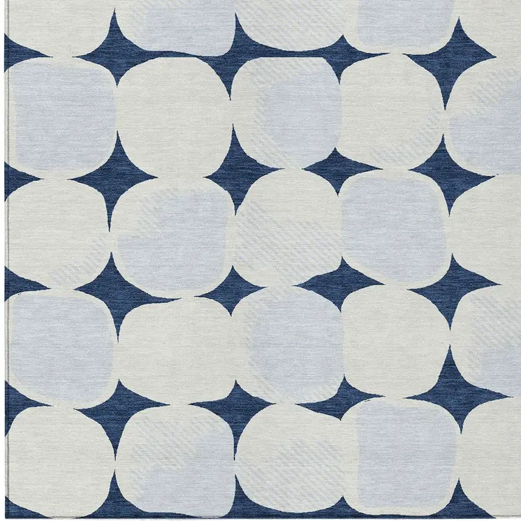 3' X 5' Navy Blue Gray And Ivory Abstract Washable Indoor Outdoor Area Rug