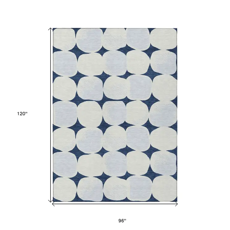 8' X 10' Navy Blue Gray And Ivory Abstract Washable Indoor Outdoor Area Rug
