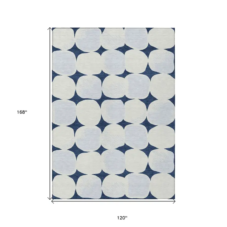 10' X 14' Navy Blue Gray And Ivory Abstract Washable Indoor Outdoor Area Rug
