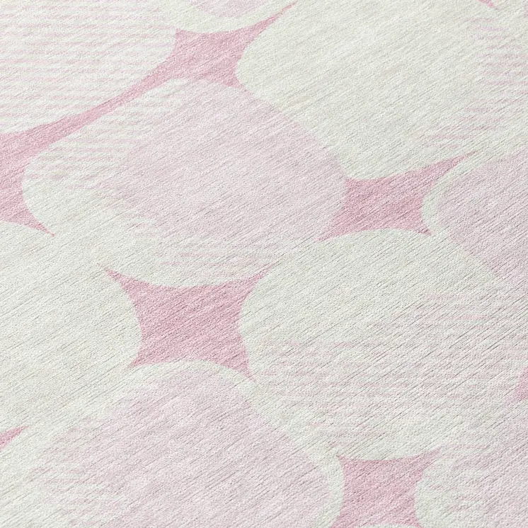 8' Pink And Ivory Round Abstract Washable Indoor Outdoor Area Rug