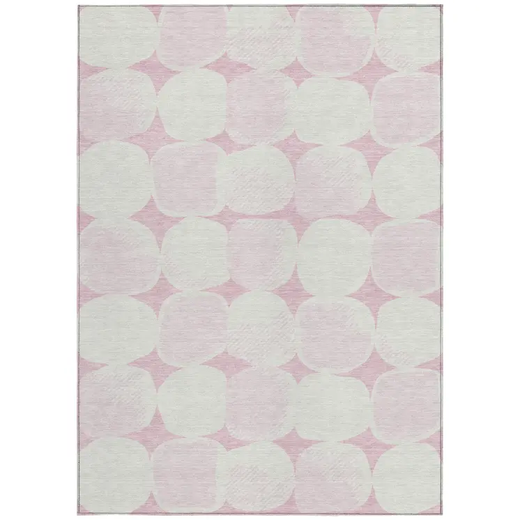9' X 12' Pink And Ivory Abstract Washable Indoor Outdoor Area Rug