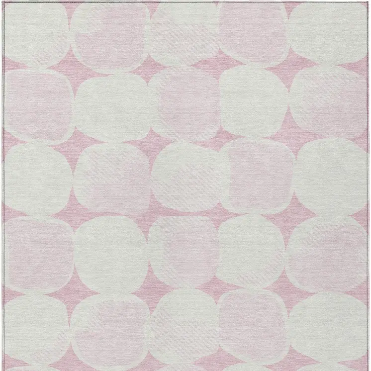10' X 14' Pink And Ivory Abstract Washable Indoor Outdoor Area Rug