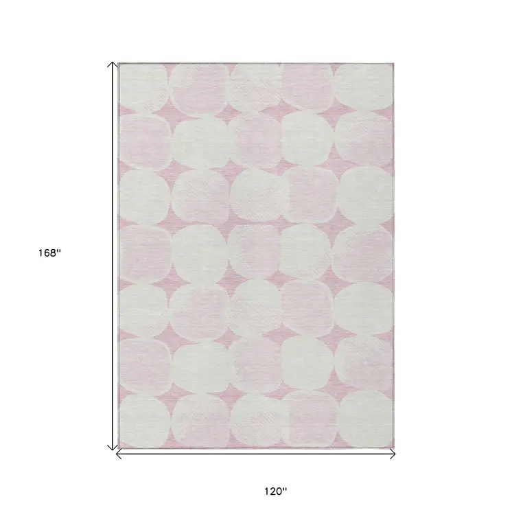10' X 14' Pink And Ivory Abstract Washable Indoor Outdoor Area Rug