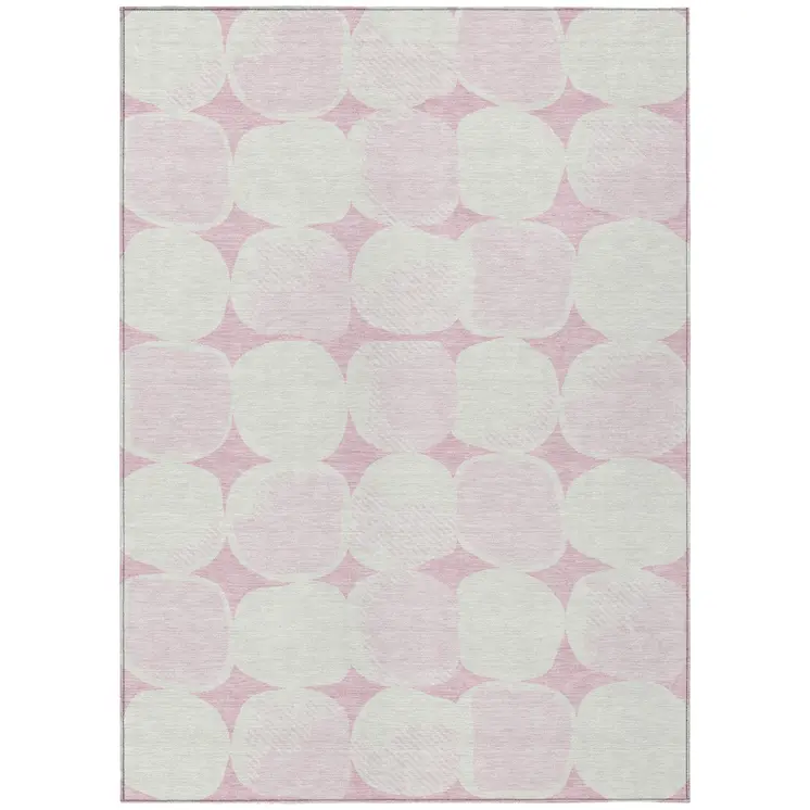 10' X 14' Pink And Ivory Abstract Washable Indoor Outdoor Area Rug