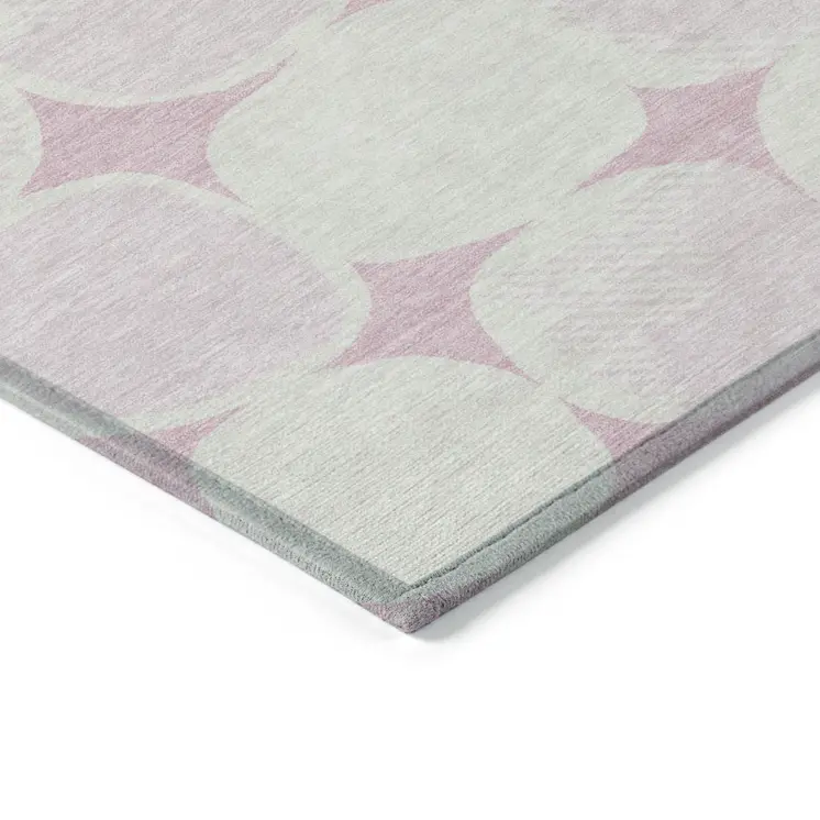 10' X 14' Pink And Ivory Abstract Washable Indoor Outdoor Area Rug