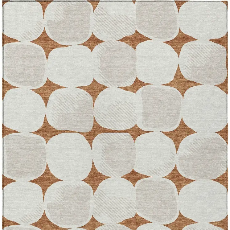 5' X 8' Brown And Ivory Abstract Washable Indoor Outdoor Area Rug