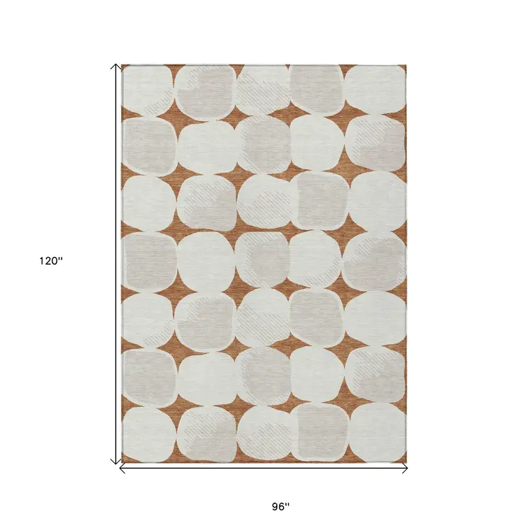 8' X 10' Brown And Ivory Abstract Washable Indoor Outdoor Area Rug
