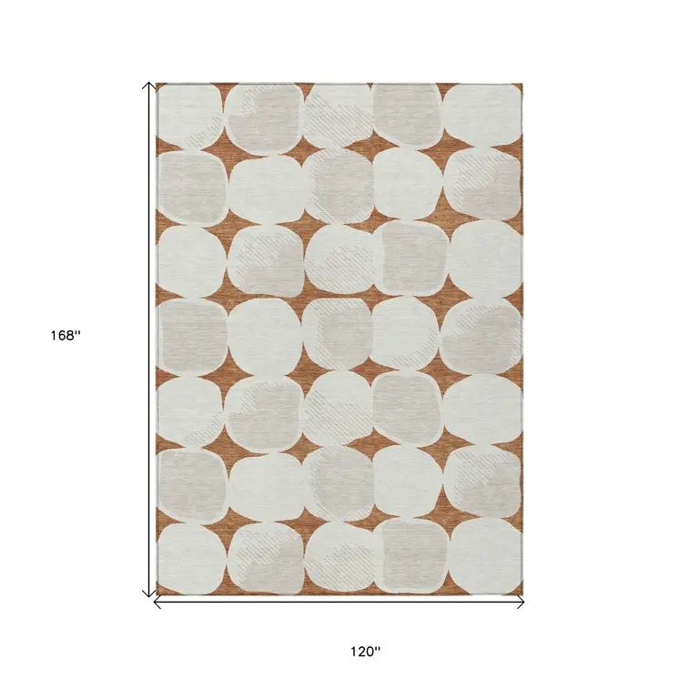 10' X 14' Brown And Ivory Abstract Washable Indoor Outdoor Area Rug