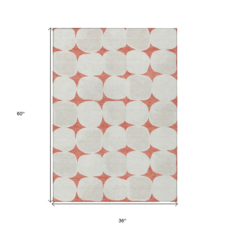 3' X 5' Salmon Beige And Ivory Abstract Washable Indoor Outdoor Area Rug