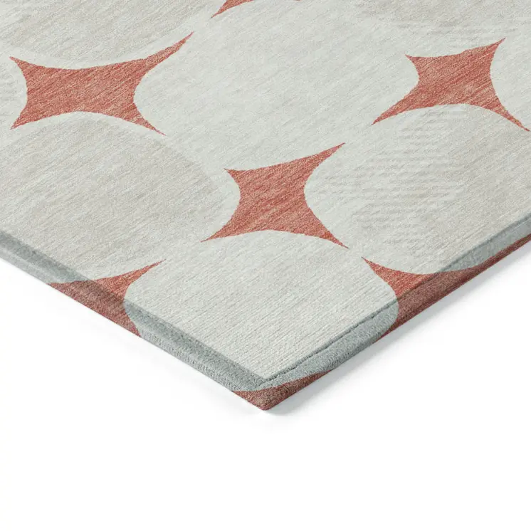3' X 5' Salmon Beige And Ivory Abstract Washable Indoor Outdoor Area Rug