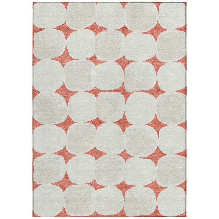 5' X 8' Salmon Beige And Ivory Abstract Washable Indoor Outdoor Area Rug
