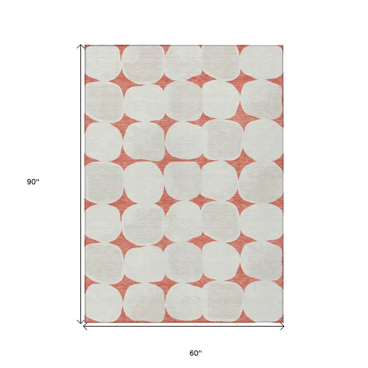 5' X 8' Salmon Beige And Ivory Abstract Washable Indoor Outdoor Area Rug