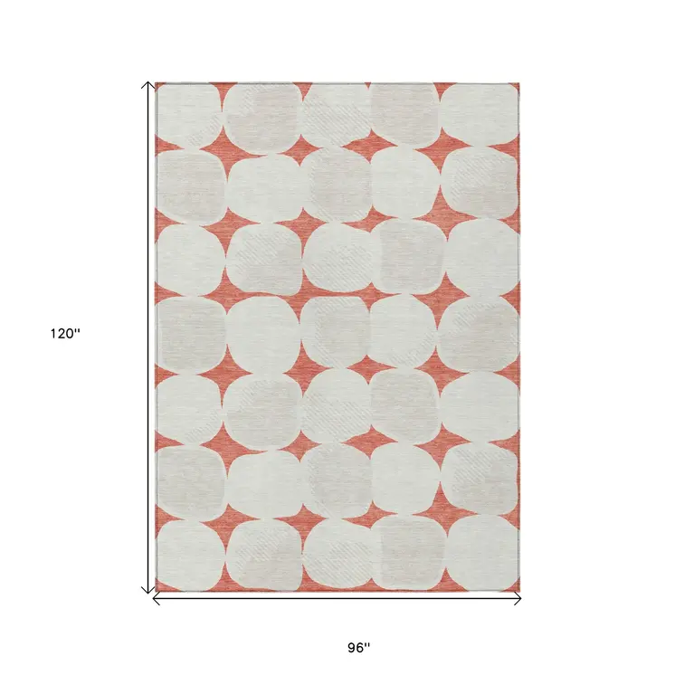 8' X 10' Salmon Beige And Ivory Abstract Washable Indoor Outdoor Area Rug