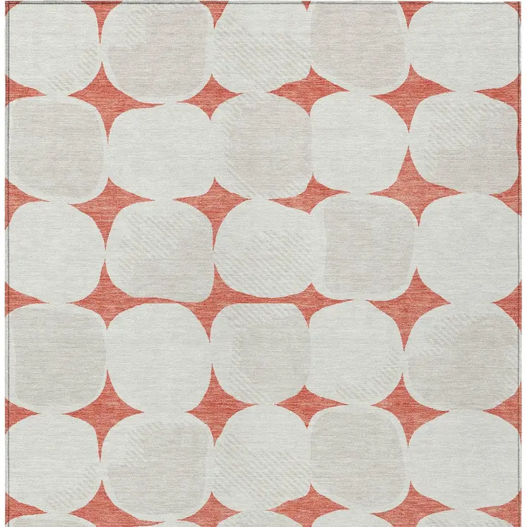 10' X 14' Salmon Beige And Ivory Abstract Washable Indoor Outdoor Area Rug