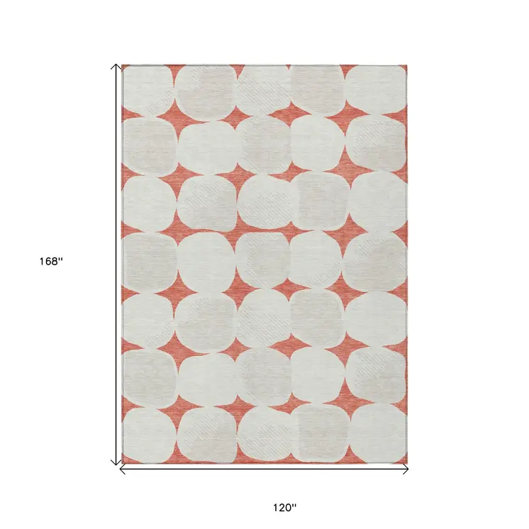 10' X 14' Salmon Beige And Ivory Abstract Washable Indoor Outdoor Area Rug