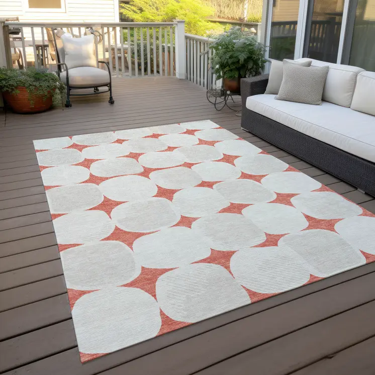 10' X 14' Salmon Beige And Ivory Abstract Washable Indoor Outdoor Area Rug