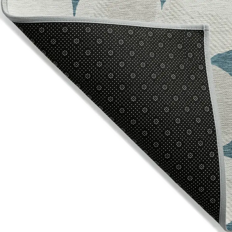 3' X 5' Teal Blue Beige And Ivory Abstract Washable Indoor Outdoor Area Rug