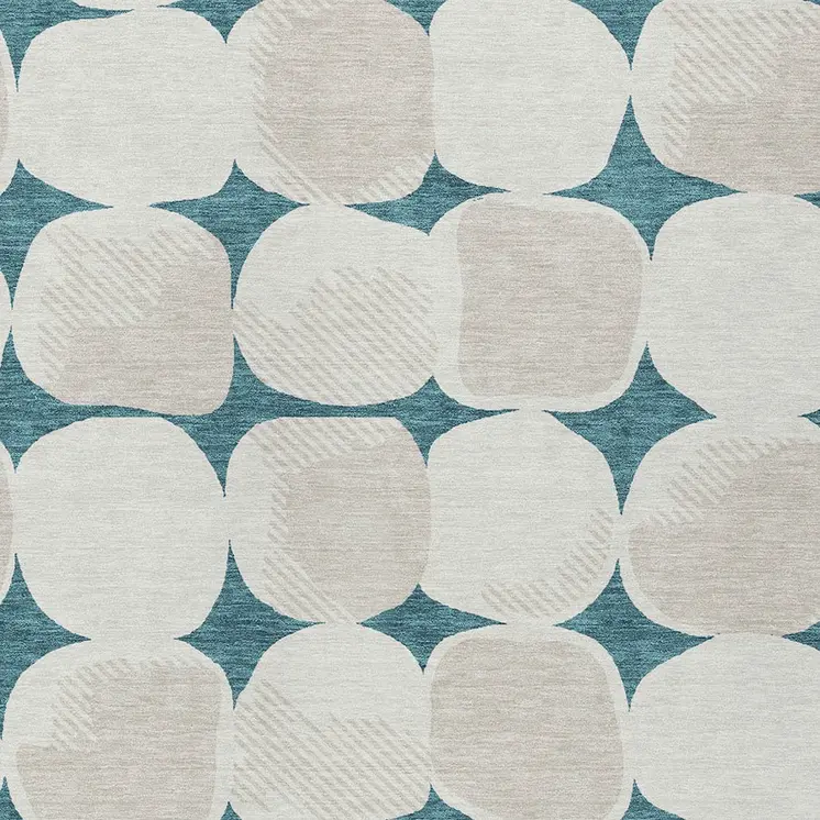 5' X 8' Teal Blue Beige And Ivory Abstract Washable Indoor Outdoor Area Rug
