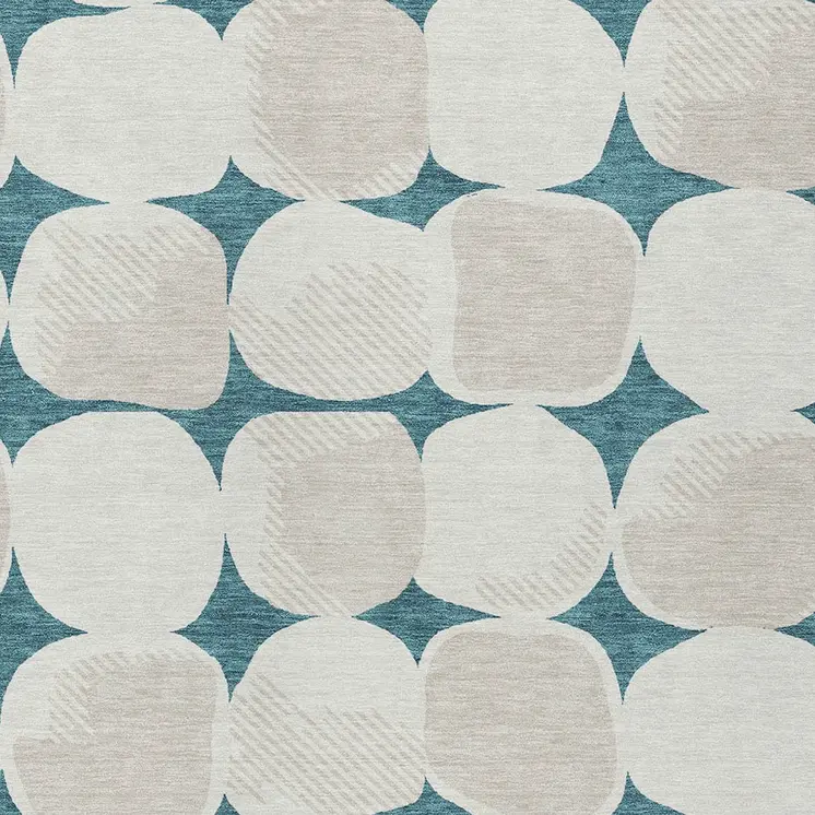 8' X 10' Teal Blue Beige And Ivory Abstract Washable Indoor Outdoor Area Rug