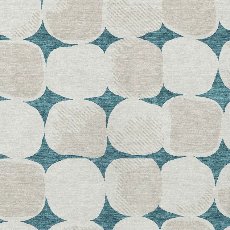 9' X 12' Teal Blue Beige And Ivory Abstract Washable Indoor Outdoor Area Rug