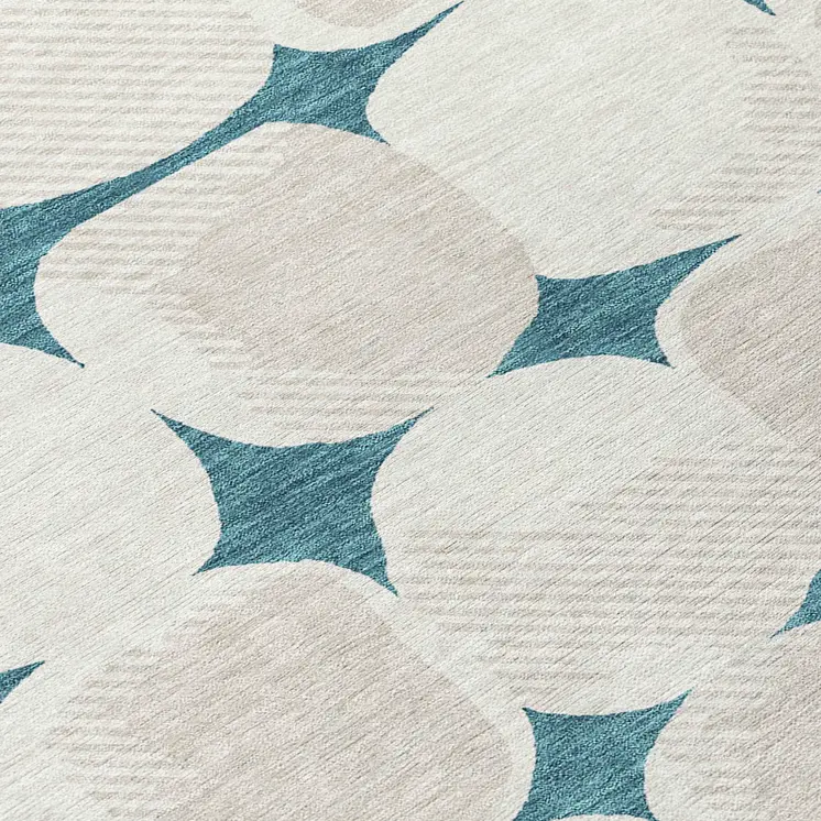 9' X 12' Teal Blue Beige And Ivory Abstract Washable Indoor Outdoor Area Rug