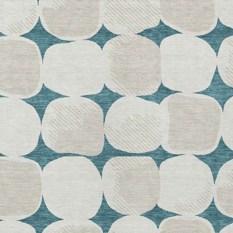 10' X 14' Teal Blue Beige And Ivory Abstract Washable Indoor Outdoor Area Rug