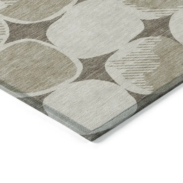 5' X 8' Taupe Beige And Gray Abstract Washable Indoor Outdoor Area Rug