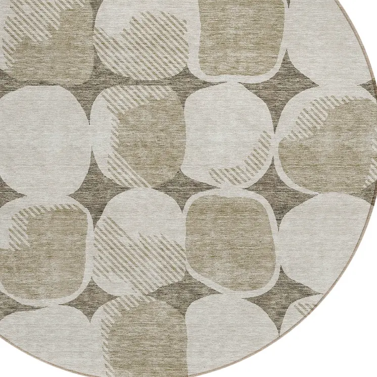 8' Taupe Beige And Gray Round Abstract Washable Indoor Outdoor Area Rug