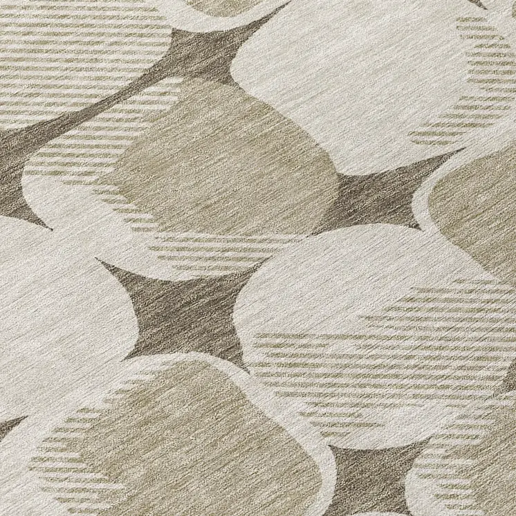 8' Taupe Beige And Gray Round Abstract Washable Indoor Outdoor Area Rug