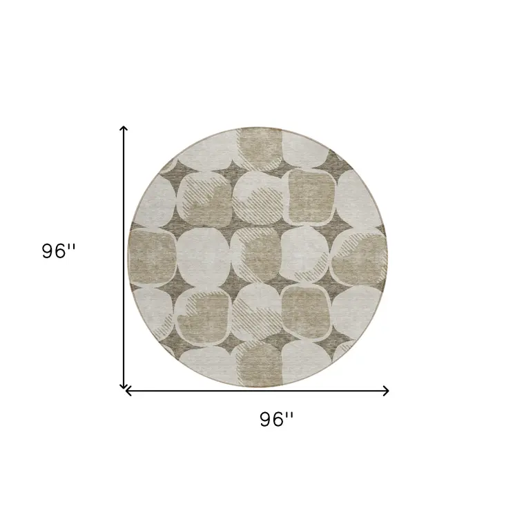8' Taupe Beige And Gray Round Abstract Washable Indoor Outdoor Area Rug