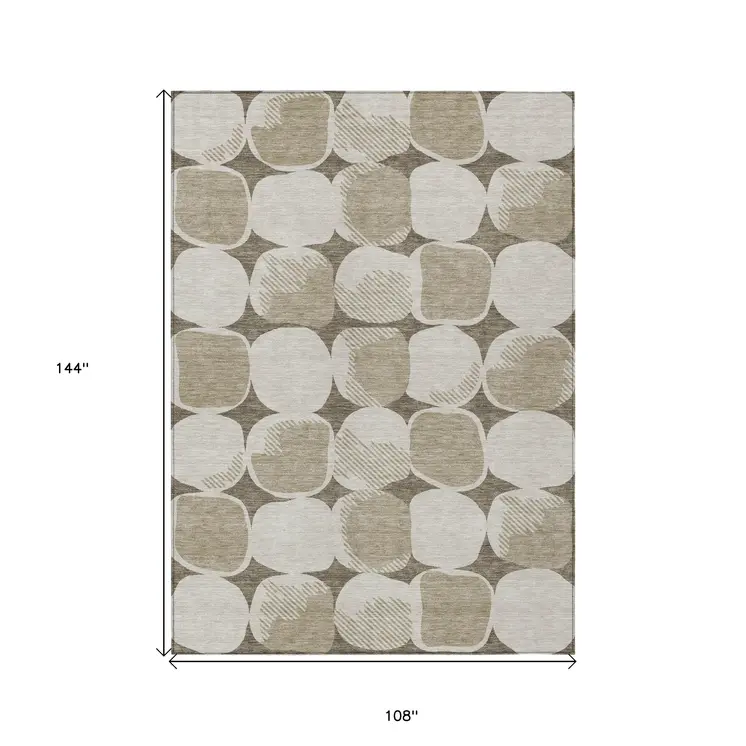 9' X 12' Taupe Beige And Gray Abstract Washable Indoor Outdoor Area Rug