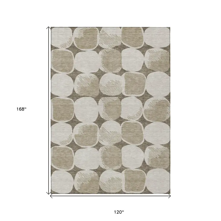 10' X 14' Taupe Beige And Gray Abstract Washable Indoor Outdoor Area Rug