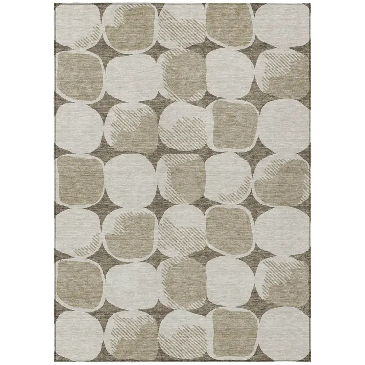 10' X 14' Taupe Beige And Gray Abstract Washable Indoor Outdoor Area Rug